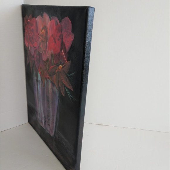Handmade Painting Of A Vase Full Of Flowers Abstract Original Art 16x12 Canvas - Picture 11 of 16